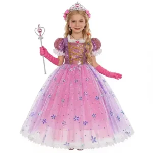 Long-Haired Princess Dress Purple Sequin Mesh Costume