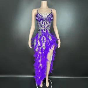 Long Lace Fashion New Style Latin Dance Temperament Stage Costume Feather Skirt Casual Dress
