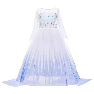 Long Sleeve Blue Princess Dress Girls’ Cosplay Queen Movie Costume