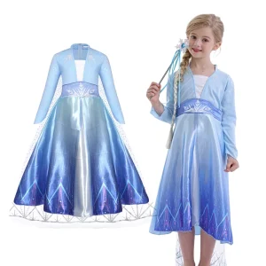 Long Sleeve Elsa Costume Princess Dress for Kids Cosplay