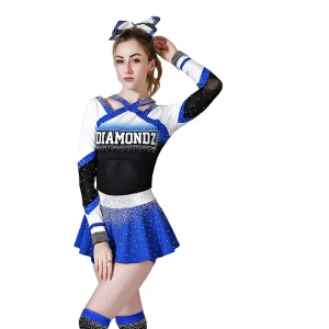 Long Sleeve Girls’ Crystal Design Cheerleading Competition Uniform