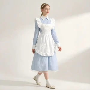 Long Sleeve Ruffle Maid Dress Women’s Sweet Lolita Cosplay Costume With Headband And Apron