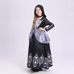 Luolan Children’s Women’s Skeleton Witch Halloween TV & Movie Costume Black Horror Polyester for Gaming and Anime Role Playing