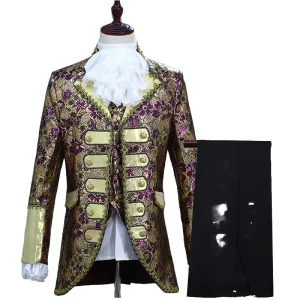 Luxury Adult Men’s Victorian Style king Prince Cartoon Anime Role playing Set Acrylic Stage Drama Cosplay Top Vest Jacket Pants