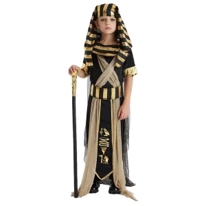 Luxury Halloween Cosplay Carnival Party Kids Black Egyptian Jumpsuit Fancy Little Pharaoh Prince Costume with Headscarf