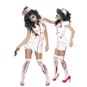 M XL Adult Ragged Mummy Zombie Bloodstained Nurse Costume for Women
