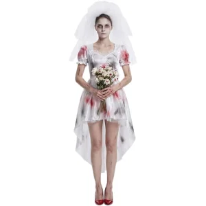M-XL Halloween Zombie Bride Dark and Bloody Blood-stained Ghost Wedding Dress Stage Performance Costume