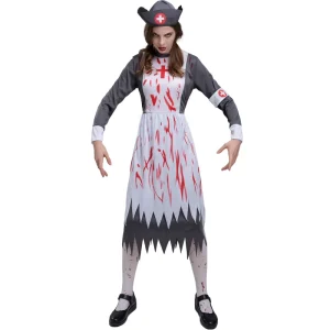M-XL Horror Print Blood Nurse Suit with Dress for Adult Women Zombie Costume