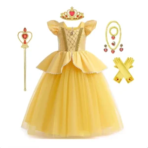 MQATZ Enchanting Princess Tulle Performance Gown Cotton Children’s Beauty and Beast Cosplay Costume for Christmas ASMR055