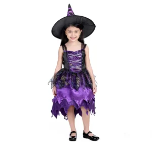 Made to Order Girls Witch Dress Western Style Iridescent Mesh Cape Detail Comfortable Breathable Halloween