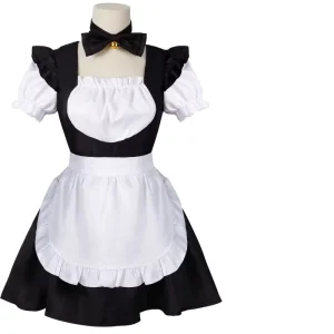 Maid Costume for Restaurant Coffee Shop Workwear Black White Plaid Party Lolita Dress
