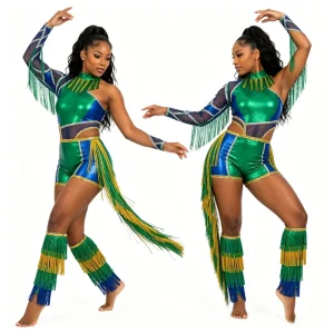 Majorette Costume Sequin Fringe Metallic Fabric Stage Performance Wear Competitive Majorette Dance Wear