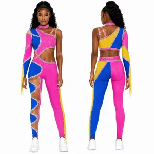 Majorette Dance Uniforms Orange and Black Red Sliver Black Green and Blue Custom Spandex Stage Performance Wear Team Outfits