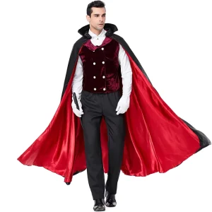 Male Vampire Dracula Costume with Polyester Cloak for Halloween