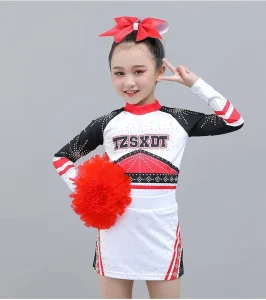 Manufacturer’s Girls Dance Costume Cheerleading Uniforms School Stage Performance Rhinestones OEM Service Polyester Kids