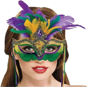 Masquerade Venetian Sequin Mask with Feathers for Women Carnival Parade Cosplay Costume