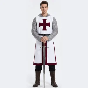 Medieval Crusader Knight Costume Unisex Cosplay Outfit Set Polyester Fabric Historical Dress Halloween Party Wear