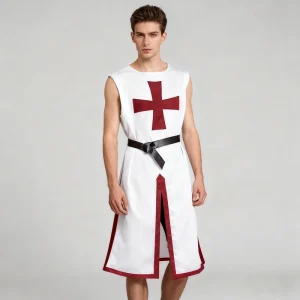 Medieval Crusader Templar Knight Tunic Surcoat Sleeveless Tabard with Cross Design