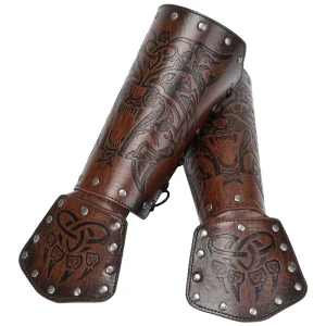 Medieval Gothic PU Leather Bracers with Wide Cuffs and Lace-Up Wristbands