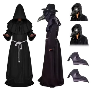 Medieval Gothic Renaissance Priest Robe Costume Hooded Monk Cosplay with Cloak Victorian Style