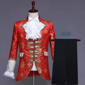 Medieval King Prince Men’s Vintage Court Formal Three Piece Suit Nobleman Tuxedo Coat Vest Pants