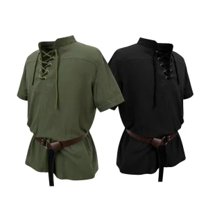 Medieval Knight Costume Men’s Short-Sleeve Shirt Gothic Pirate Style Halloween