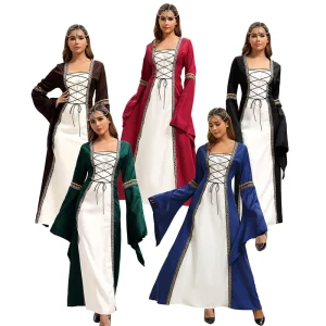 Medieval Long Dress Long Bell Sleeve Cosplay Performance Costume Gothic Retro Victoria for Women Long Dress
