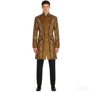 Medieval Mens Halloween Costume Coat Steampunk Victorian Gothic Jacquard Trench Retro Uniform Tail Jacket