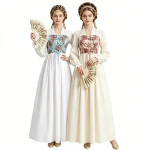 Medieval Pastoral style Retro Long Dress European Court Maiden Gown Stage Performance Costume