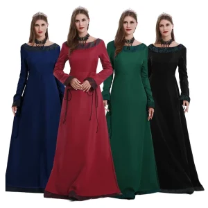 Medieval Princess Long Sleeve Lace Queen Halloween Princess Court Women Long Dress Cosplay Party Costume