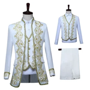 Medieval Renaissance Embroidered King Prince Royal Court Cosplay Costume for Men’s Stage Performance
