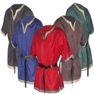 Unisex Medieval Knight Warrior Costume Green Tunic with Braid for TV, Movie, LARP, or Halloween