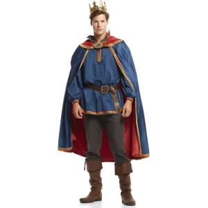 Medieval Royal King Costume for Men with Suit, Cape, and Crown