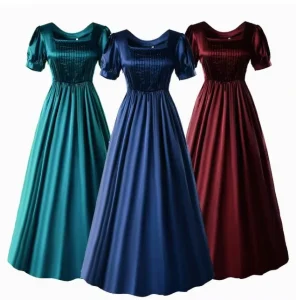 Medieval Satin Victorian High-Waist Ball Gown Costume