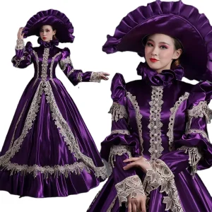 Medieval Victorian European Court Floor-Length Cosplay Renaissance Middle Age Party Dress Stage Ball Gown