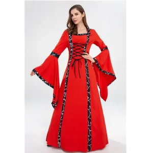 Medieval Vintage Hooded Dress Princess and Queen Red Royal Costume