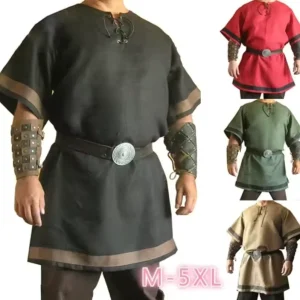 Medieval Vintage Renaissance Viking Warrior Knight LARP Costume Adult Men’s Nordic Army Pirate Tunic Shirt Outfit