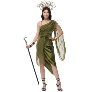 Medusa Cosplay Dress Costume with Headwear Sexy Greek Goddess Halloween Costume for Women