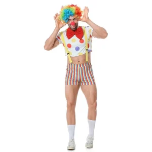 Men Clown Costume Halloween Circus Outfit Color Dot Crop Top Striped Shorts Carnival Stage Performance Wear