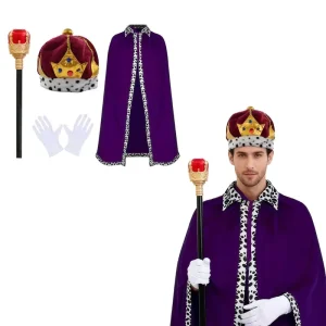 Men King Costume 3 Kings Costume Prince Robe Nativity Costume Cosplay Outfit Accessories Set