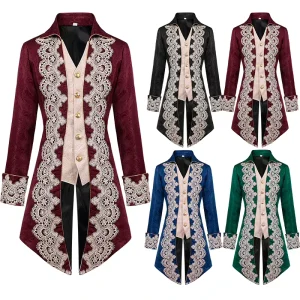 Men Steampunk Gothic Victorian Jacket Vintage Purple Velvet Tailcoat Medieval Frock Coat Uniform Renaissance Costume Homme