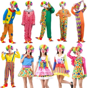 Men Women Halloween Adult Clown Cosplay Costume Men’s Funny Masquerade Halloween Clown Clothes for Halloween or Performance