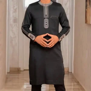 Men’s 2-Piece Long Sleeve Embroidery Kaftan Suit African Ethnic Dashiki