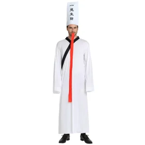 Men’s Black and White China Style Devil Jumpsuit Cosplay Party Costume with Hat and Accessories