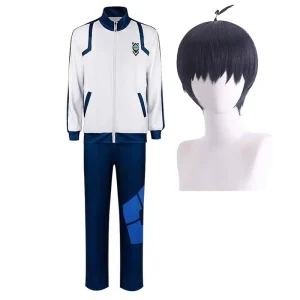 Men’s Blue Lock Isagi Yoichi Cosplay Blue and White Uniform Costume AOKG-073