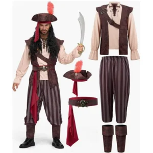 Men’s Caribbean Pirate Sea Captain Buccaneer Costume Kit