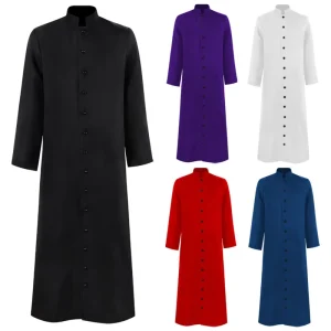 Men’s Clergy Cassock Church Minister Pastor Robe Halloween Costume Gown