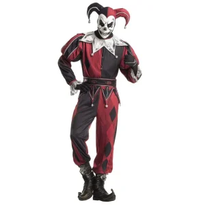 Men’s Creepy Clown Halloween Costume Set with Headband, Mask, and Belt, Polyester