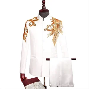 Men’s Dance Decal Chinese Style National Dress Four Seasons General Youth Tang Suit White Zhongshan Suit Chorus