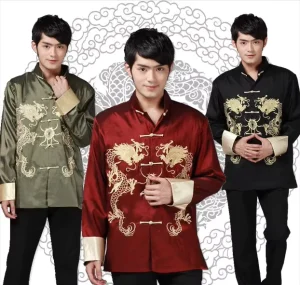 Men’s Embroidered Dragon Tang Suit Traditional Chinese Clothing Stand Collar Animal Shirt Tops Jacket Cheongsam Hanfu Vintage
